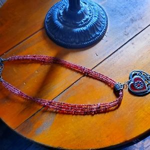 ❤ Red Glass Beaded Heart Necklace